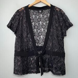 Whimsigoth Plus Sz 18 20W Black Lace Tie Shrug Pink Metallic Dark Romantic Goth